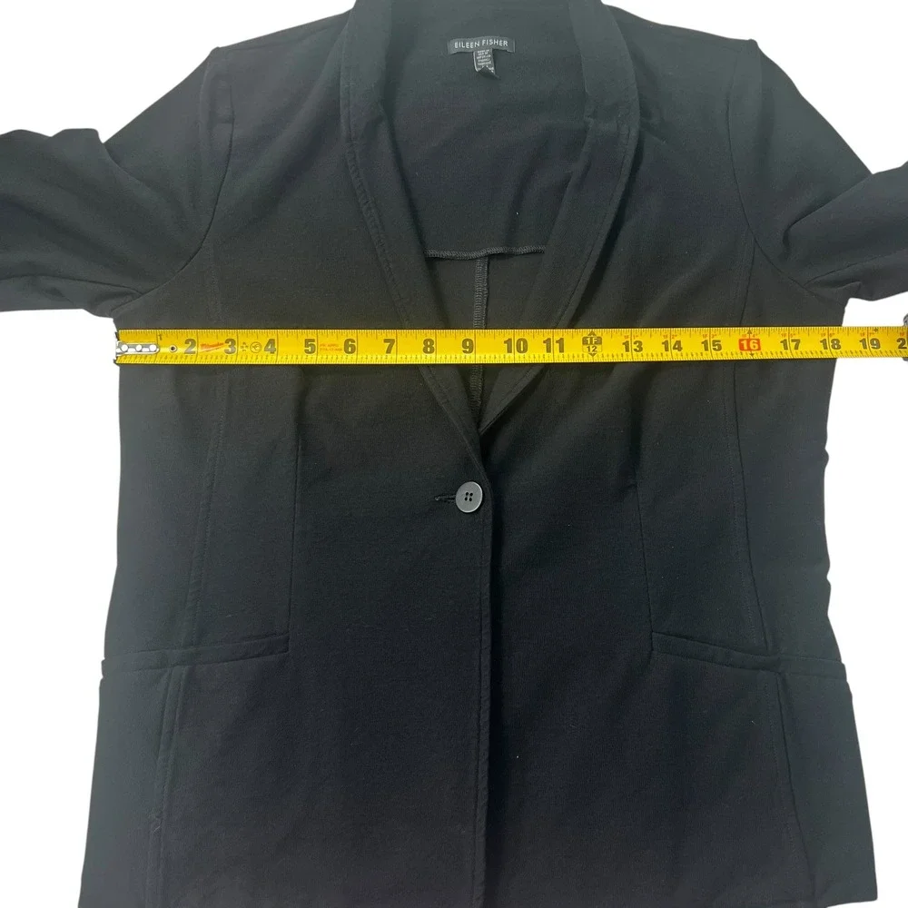 Eileen Fisher Classic Black Blazer Shawl Collar Tailored Fit S Petite Minimalist